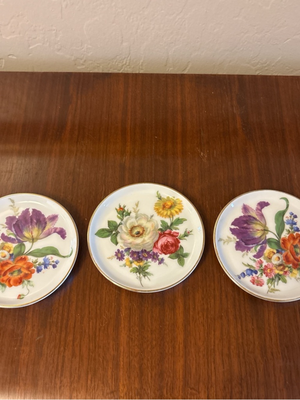 Furstenberg Decorative Floral Porcelain Coasters - White with Multicolor Blooms